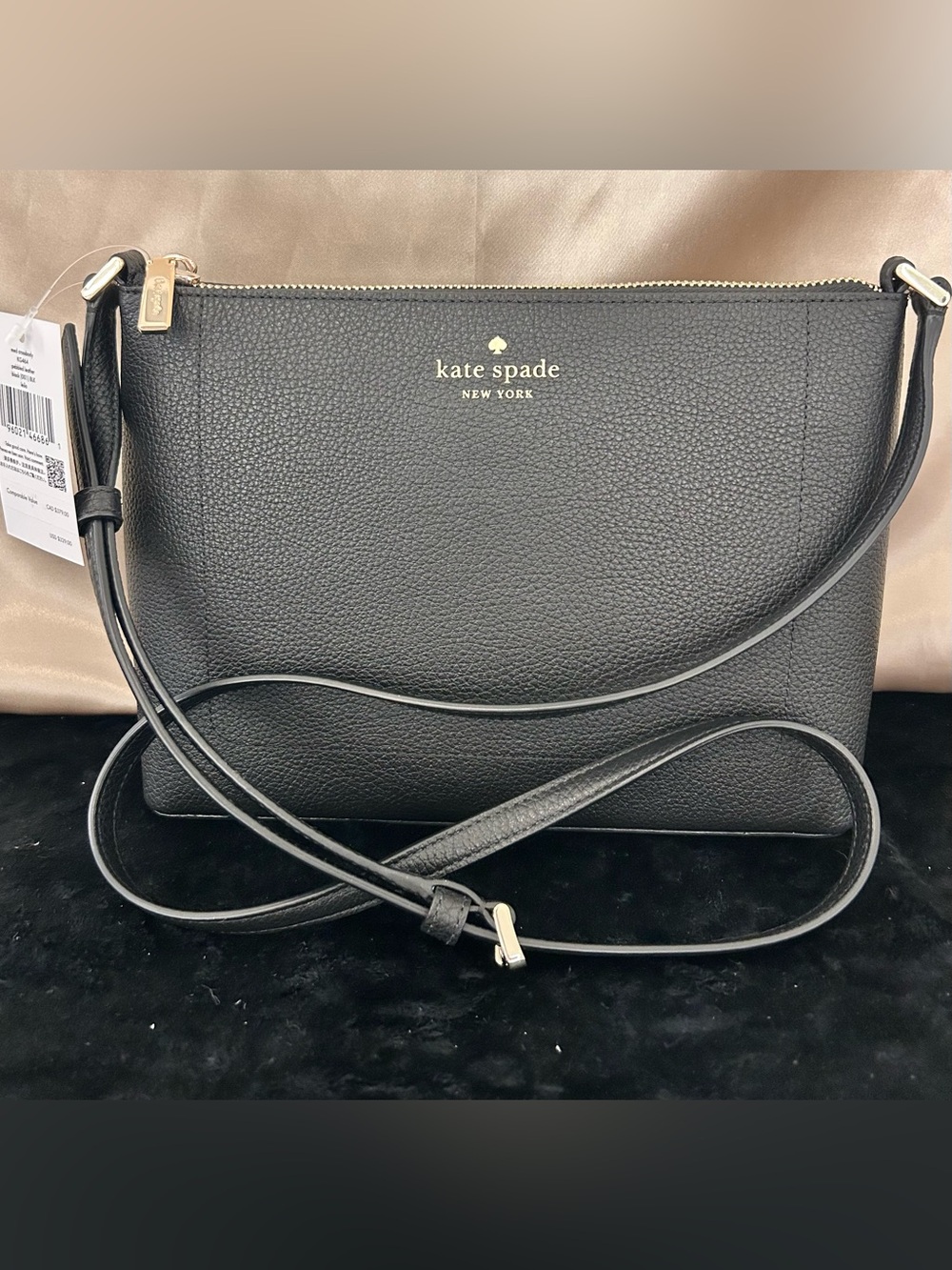 kate spade Black Pebbled Leather Crossbody with Gold Logo